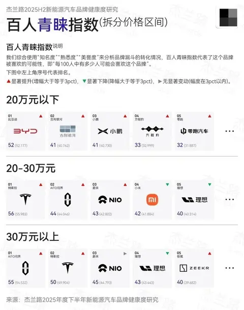 2025下半年新能源汽车品牌知名度：特斯拉排第二